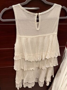 White House Black Market Cream Crochet Tiered Ruffle Tank